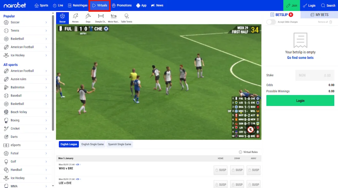 Nairabet Fantasy Sports Betting Screenshot